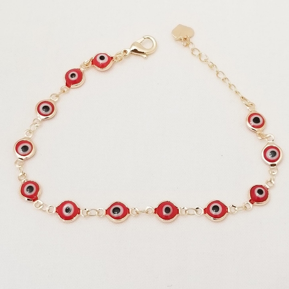 Red Evil Eye Protection Bracelet.  14K Rose Gold Plated.  New - Picture 2 of 4